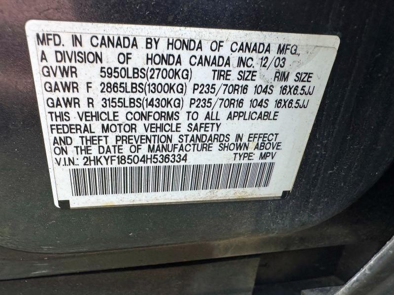 Продажа на аукционе авто 2004 Honda Pilot, vin: 2HKYF18504H536334, номер лота: 53296316