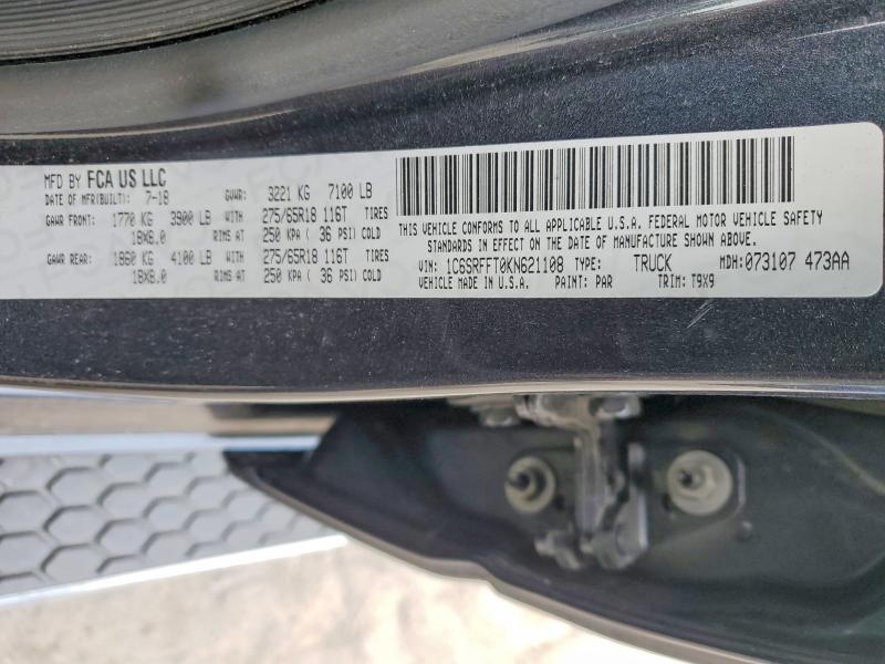 Продаж на аукціоні авто 2019 Ram 1500, vin: 1C6SRFFT0KN621108, номер лоту: 54620276