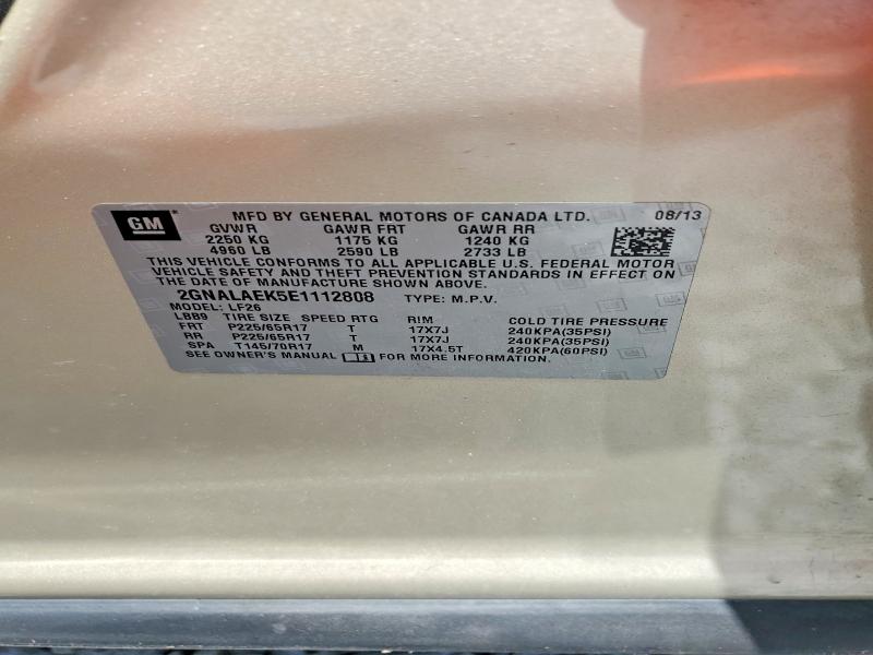 54219326 :رقم المزاد ، 2GNALAEK5E1112808 vin ، 2014 Chevrolet Equinox مزاد بيع