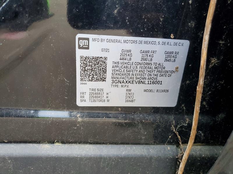 Продаж на аукціоні авто 2022 Chevrolet Equinox, vin: 3GNAXKEV8NL116001, номер лоту: 53106156