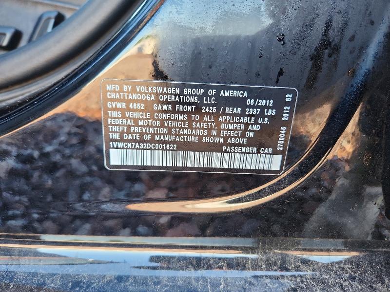 Продажа на аукционе авто 2013 Volkswagen Passat, vin: 1VWCN7A32DC001622, номер лота: 52483186