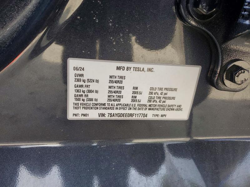 Продаж на аукціоні авто 2024 Tesla Model Y, vin: 7SAYGDEE0RF117704, номер лоту: 51866526