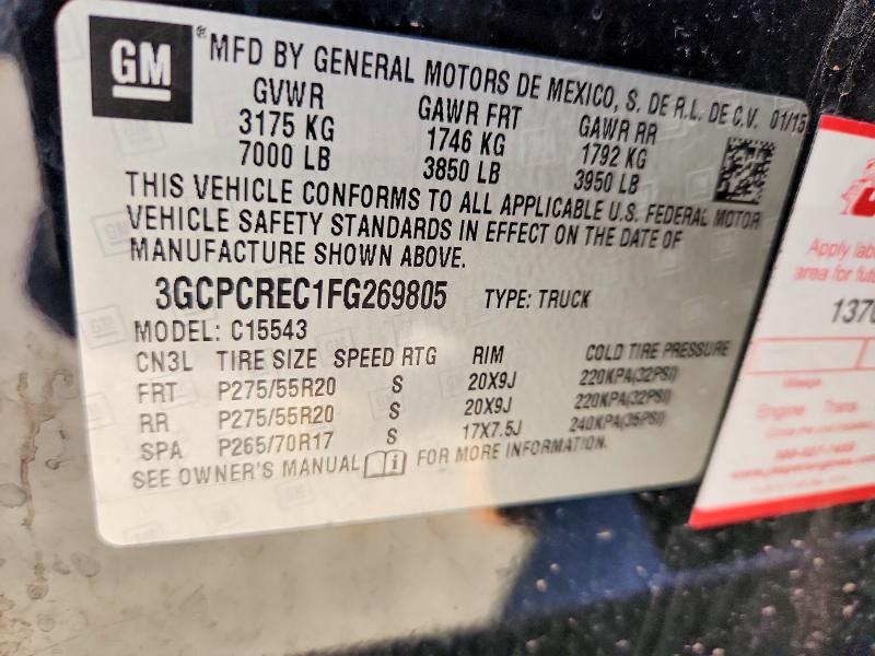 2015 Chevrolet Silverado მანქანა იყიდება აუქციონზე, vin: 3GCPCREC1FG269805, აუქციონის ნომერი: 53270166