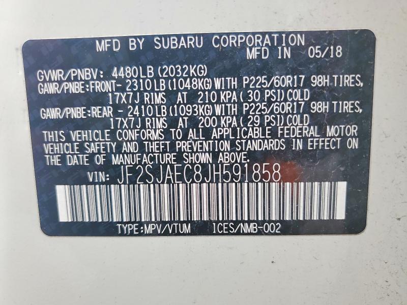 53803066 :رقم المزاد ، JF2SJAEC8JH591858 vin ، 2018 Subaru Forester مزاد بيع