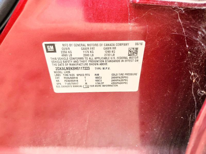 Aukcja sprzedaży 2017 Gmc Terrain, vin: 2GKALNEK8H6117223, numer aukcji: 55145626