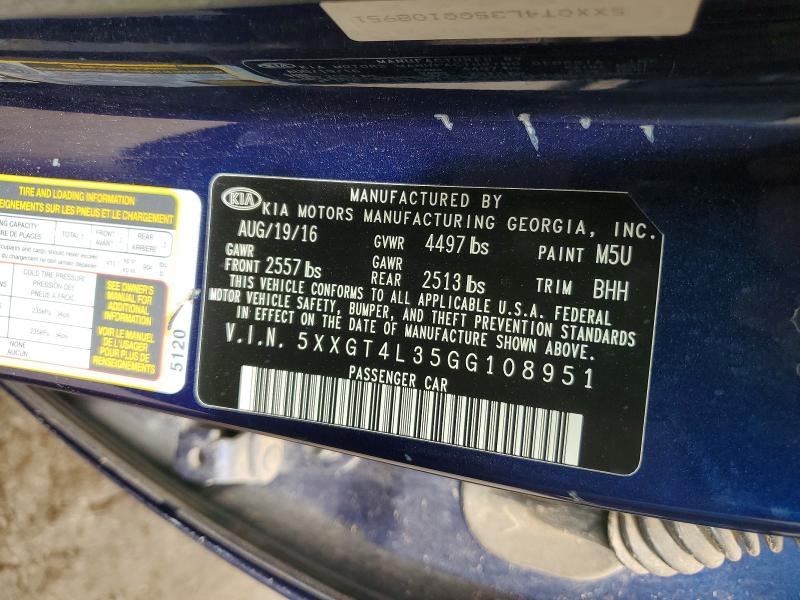 Aukcja sprzedaży 2016 Kia Optima, vin: 5XXGT4L35GG108951, numer aukcji: 52033416