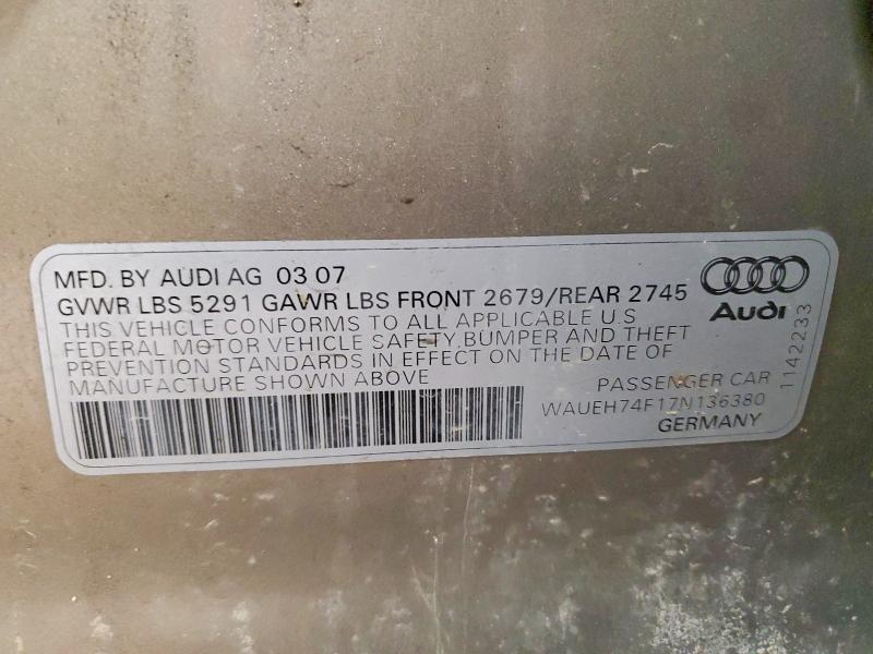 Продаж на аукціоні авто 2007 Audi A6, vin: WAUEH74F17N136380, номер лоту: 53558026