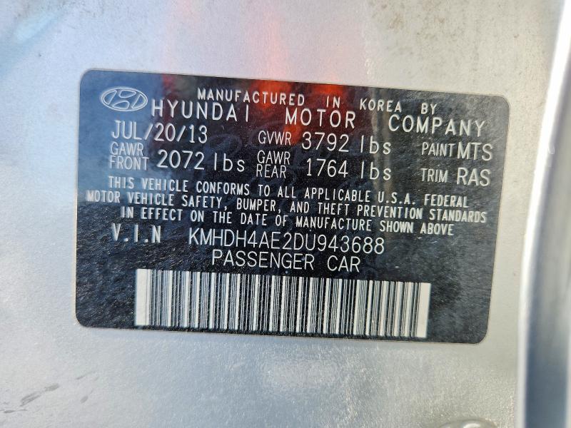 53645236 :رقم المزاد ، KMHDH4AE2DU943688 vin ، 2013 Hyundai Elantra مزاد بيع