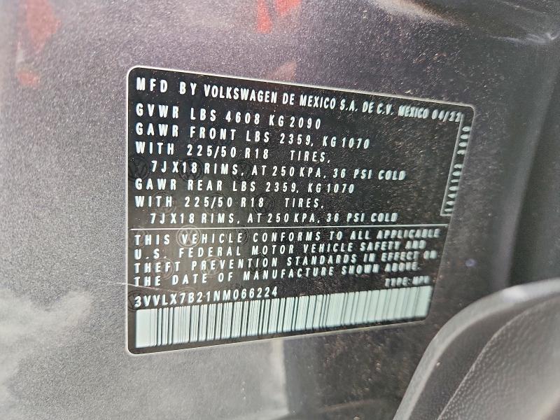 Продажа на аукционе авто 2022 Volkswagen Taos, vin: 3VVLX7B21NM066224, номер лота: 54960326
