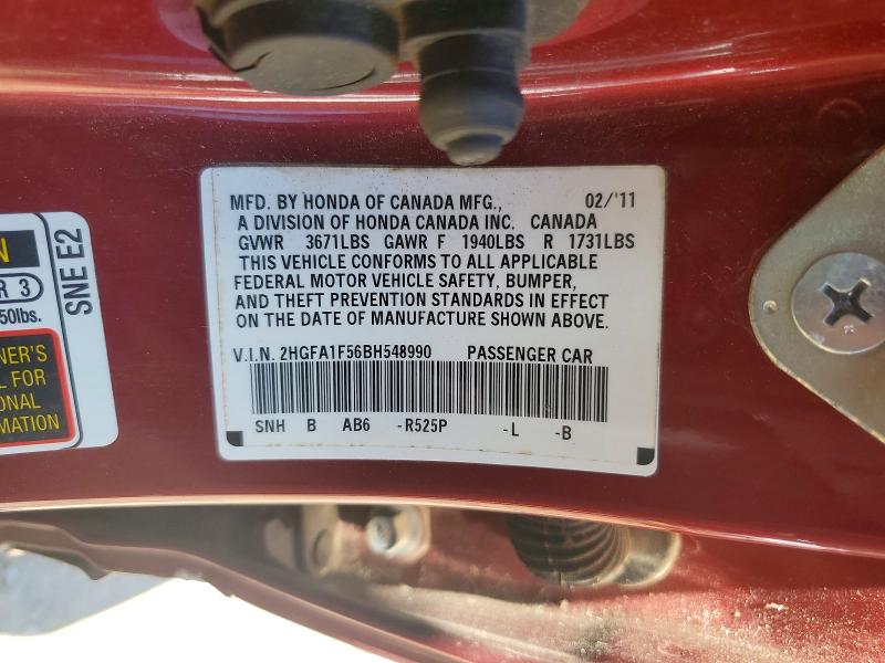 Продаж на аукціоні авто 2011 Honda Civic, vin: 2HGFA1F56BH548990, номер лоту: 52131706