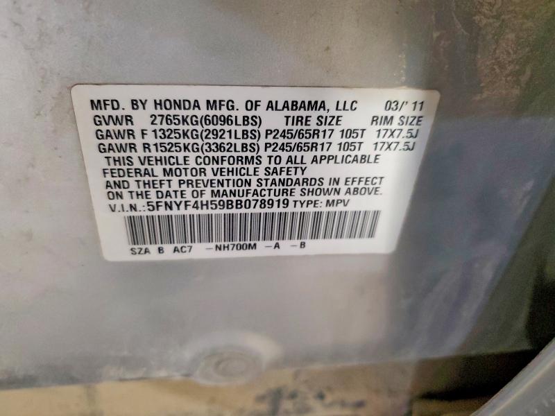 Продажа на аукционе авто 2011 Honda Pilot, vin: 5FNYF4H59BB078919, номер лота: 54758756