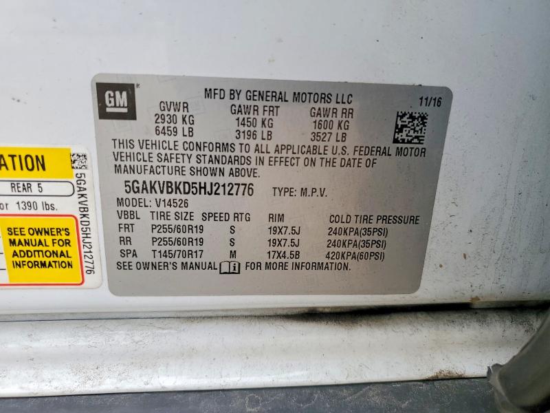 2017 Buick Enclave მანქანა იყიდება აუქციონზე, vin: 5GAKVBKD5HJ212776, აუქციონის ნომერი: 53297946