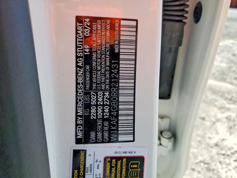 53424546 :رقم المزاد ، W1KAF4GB0RR212431 vin ، 2024 Mercedes-benz C مزاد بيع