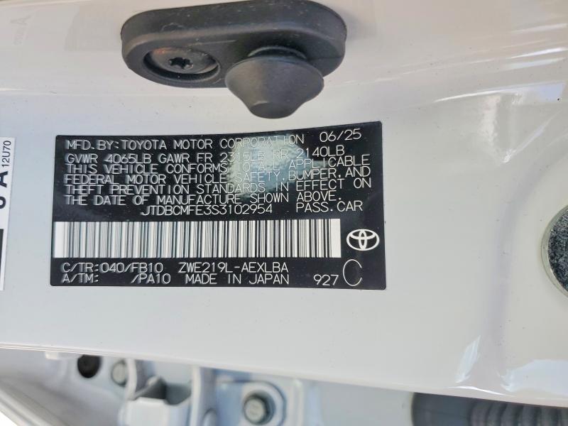 Aukcja sprzedaży 2025 Toyota Corolla Hybrid, vin: JTDBCMFE3S3102954, numer aukcji: 51919236