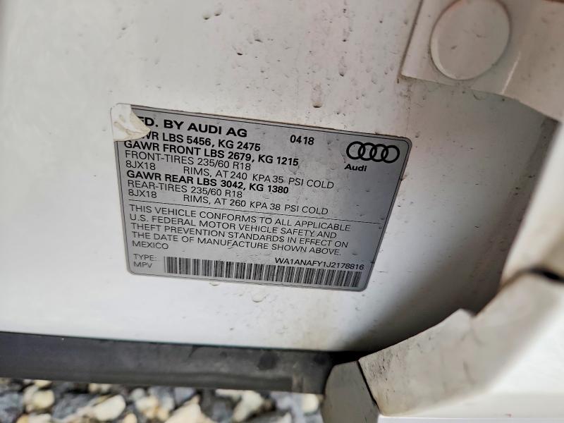 54010026 :رقم المزاد ، WA1ANAFY1J2178816 vin ، 2018 Audi Q5 مزاد بيع