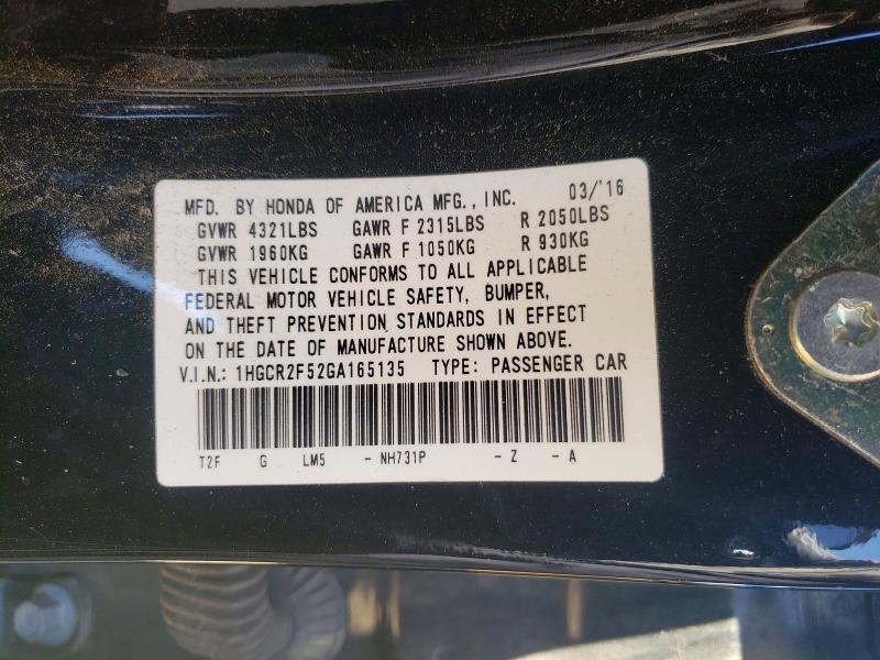 Aukcja sprzedaży 2016 Honda Accord, vin: 1HGCR2F52GA165135, numer aukcji: 53787446