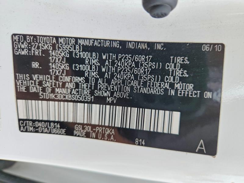 Aukcja sprzedaży 2011 Toyota Sienna, vin: 5TDYK3DCXBS050391, numer aukcji: 54752066