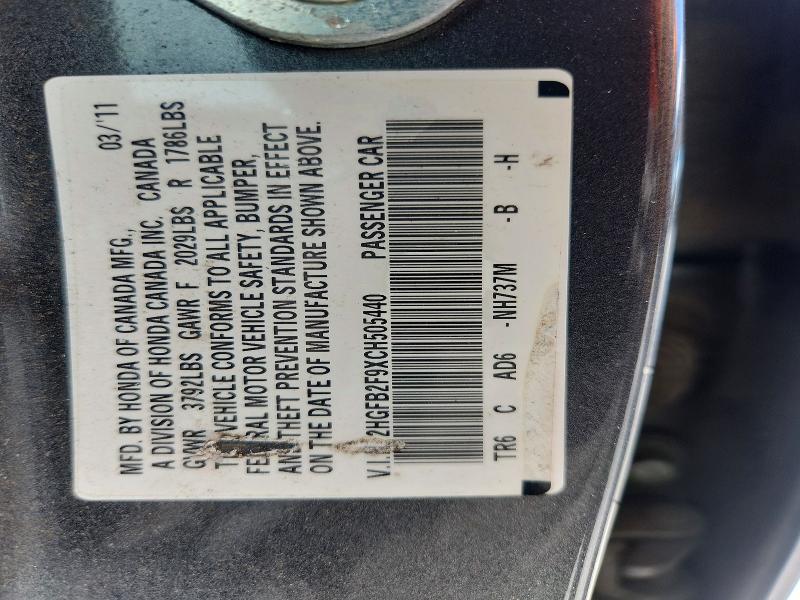 Aukcja sprzedaży 2012 Honda Civic, vin: 2HGFB2F9XCH505440, numer aukcji: 52240066