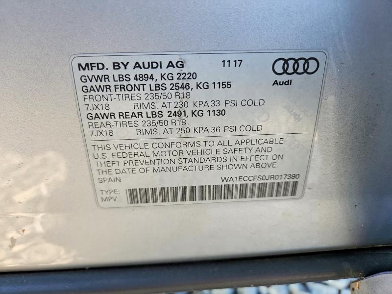 Aukcja sprzedaży 2018 Audi Q3, vin: WA1ECCFS0JR017380, numer aukcji: 53300966