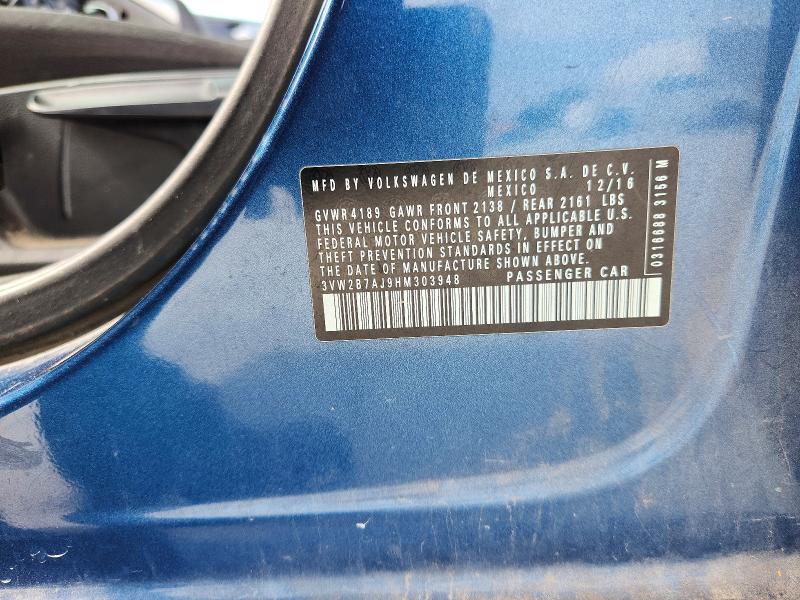 54443536 :رقم المزاد ، 3VW2B7AJ9HM303948 vin ، 2017 Volkswagen Jetta مزاد بيع