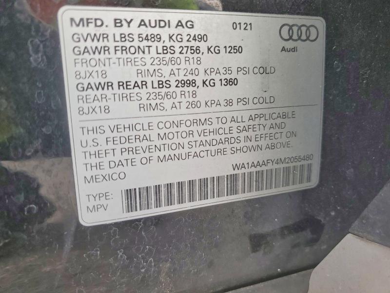 52885636 :رقم المزاد ، WA1AAAFY4M2055480 vin ، 2021 Audi Q5 مزاد بيع