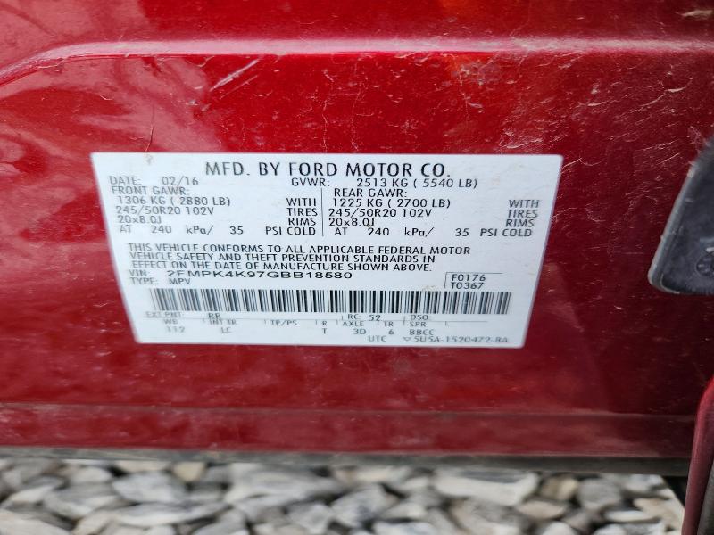 2016 Ford Edge მანქანა იყიდება აუქციონზე, vin: 2FMPK4K97GBB18580, აუქციონის ნომერი: 54335576