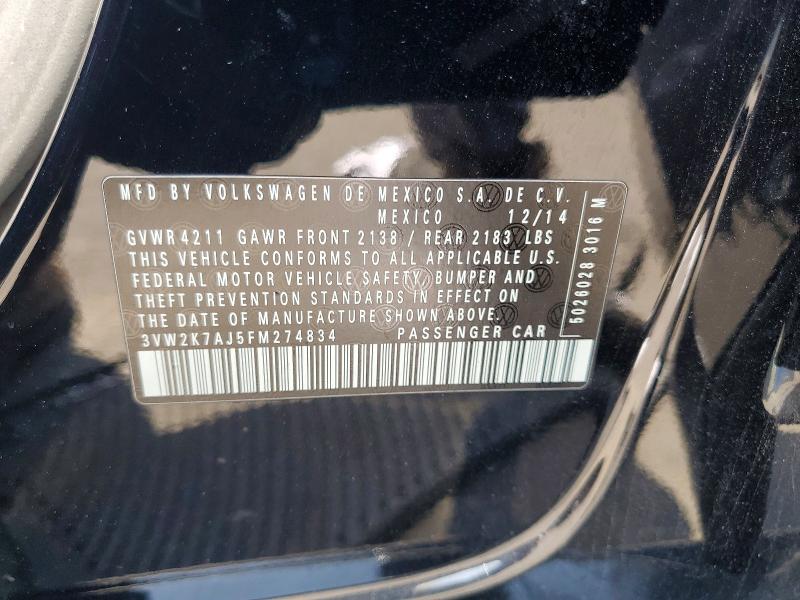 Aukcja sprzedaży 2015 Volkswagen Jetta, vin: 3VW2K7AJ5FM274834, numer aukcji: 54541526