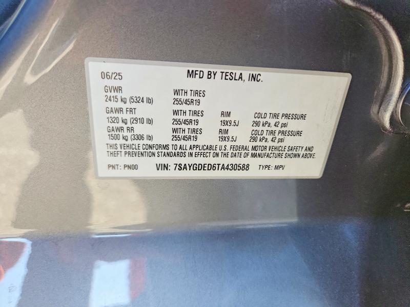 Продаж на аукціоні авто 2026 Tesla Model Y, vin: 7SAYGDED6TA430588, номер лоту: 52785276