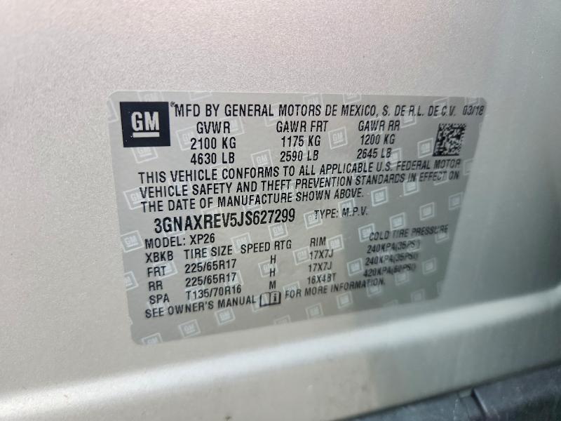 Продаж на аукціоні авто 2018 Chevrolet Equinox, vin: 3GNAXREV5JS627299, номер лоту: 53567846