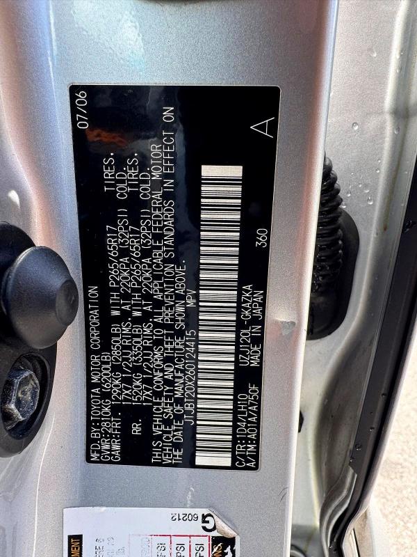 Продажа на аукционе авто 2006 Lexus Gx, vin: JTJBT20X260124415, номер лота: 53442686