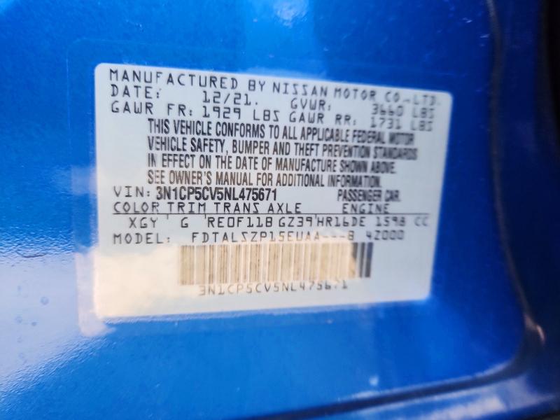 Продаж на аукціоні авто 2022 Nissan Kicks, vin: 3N1CP5CV5NL475671, номер лоту: 54696336