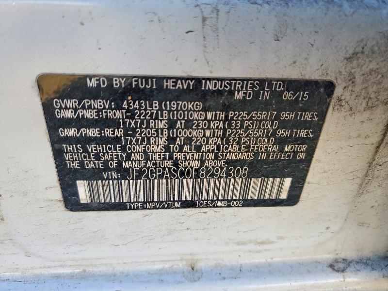Aukcja sprzedaży 2015 Subaru Xv Crosstrek, vin: JF2GPASC0F8294308, numer aukcji: 54284976