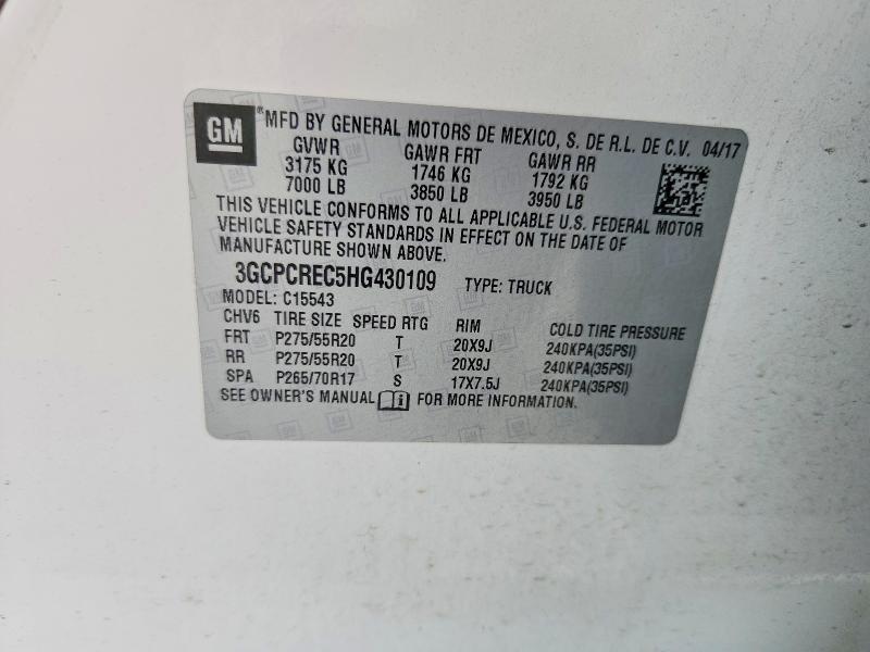 2017 Chevrolet Silverado მანქანა იყიდება აუქციონზე, vin: 3GCPCREC5HG430109, აუქციონის ნომერი: 55203996