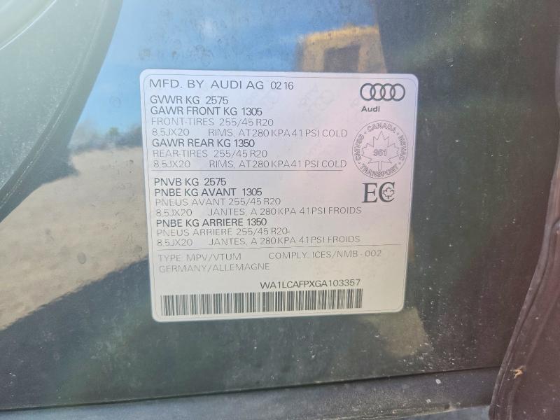 2016 Audi Sq5 მანქანა იყიდება აუქციონზე, vin: WA1LCAFPXGA103357, აუქციონის ნომერი: 53519256