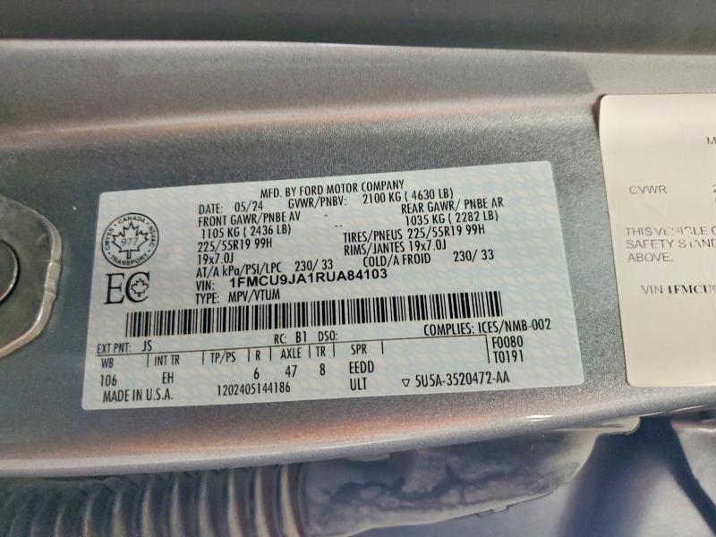 Продаж на аукціоні авто 2024 Ford Escape, vin: 1FMCU9JA1RUA84103, номер лоту: 55094736