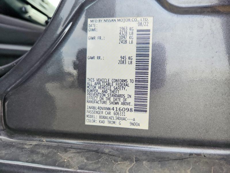 Aukcja sprzedaży 2022 Nissan Altima, vin: 1N4BL4DVXNN416098, numer aukcji: 55012066