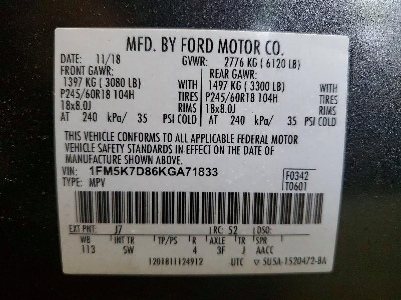 Продажа на аукционе авто 2019 Ford Explorer, vin: 1FM5K7D86KGA71833, номер лота: 53355976