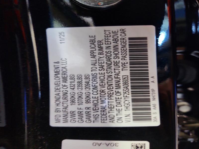 53816136 :رقم المزاد ، 1HGCY1F25SA086053 vin ، 2025 Honda Accord مزاد بيع
