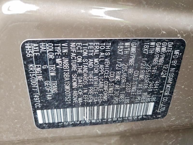 51977956 :رقم المزاد ، JN8BT3BA1SW007521 vin ، 2025 Nissan Rogue مزاد بيع