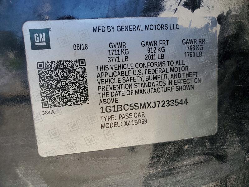 53549506 :رقم المزاد ، 1G1BC5SMXJ7233544 vin ، 2018 Chevrolet Cruze مزاد بيع