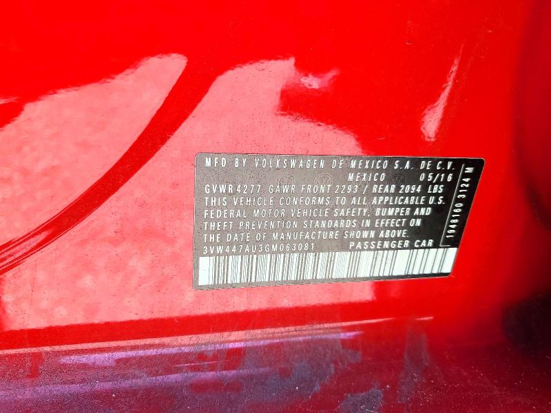 51969906 :رقم المزاد ، 3VW447AU3GM063081 vin ، 2016 Volkswagen Gti مزاد بيع