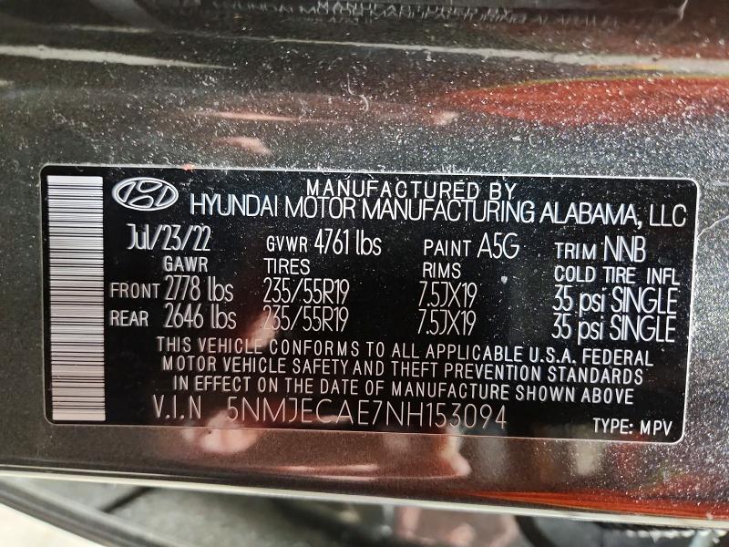 Aukcja sprzedaży 2022 Hyundai Tucson, vin: 5NMJECAE7NH153094, numer aukcji: 52496076