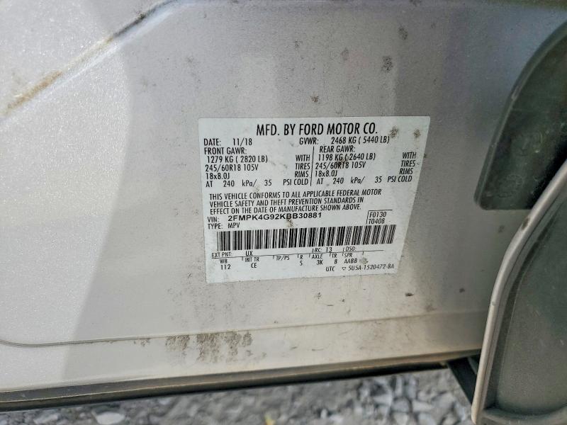 Aukcja sprzedaży 2019 Ford Edge, vin: 2FMPK4G92KBB30881, numer aukcji: 52126696