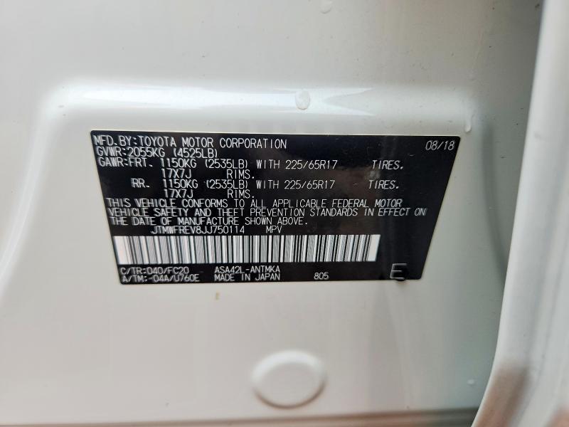 Aukcja sprzedaży 2018 Toyota Rav4, vin: JTMWFREV8JJ750114, numer aukcji: 53844726