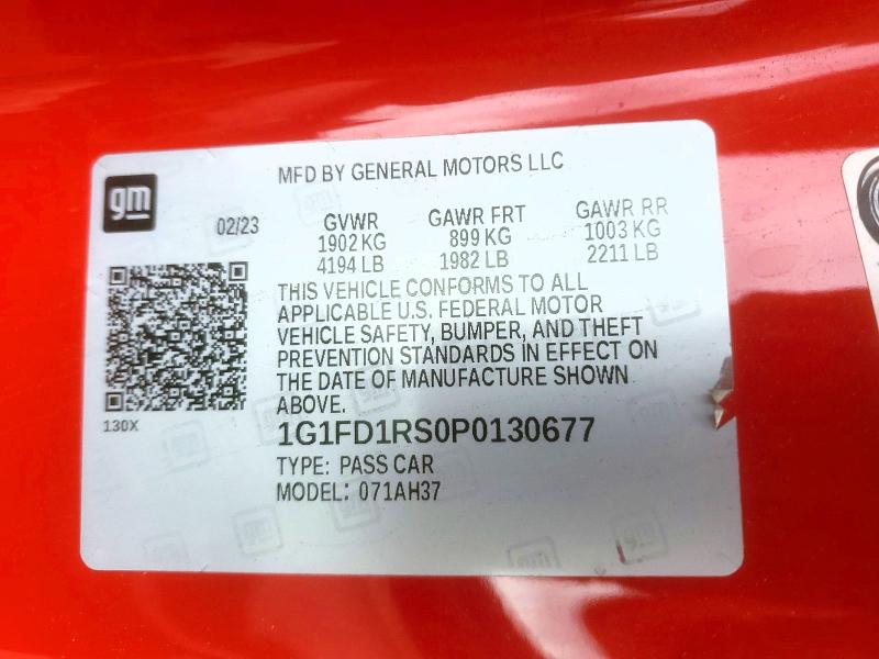 Aukcja sprzedaży 2023 Chevrolet Camaro, vin: 1G1FD1RS0P0130677, numer aukcji: 53007236