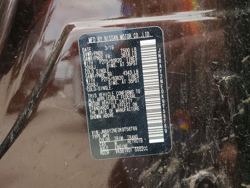 Продаж на аукціоні авто 2019 Nissan Armada, vin: JN8AY2NE0K9758789, номер лоту: 54000606