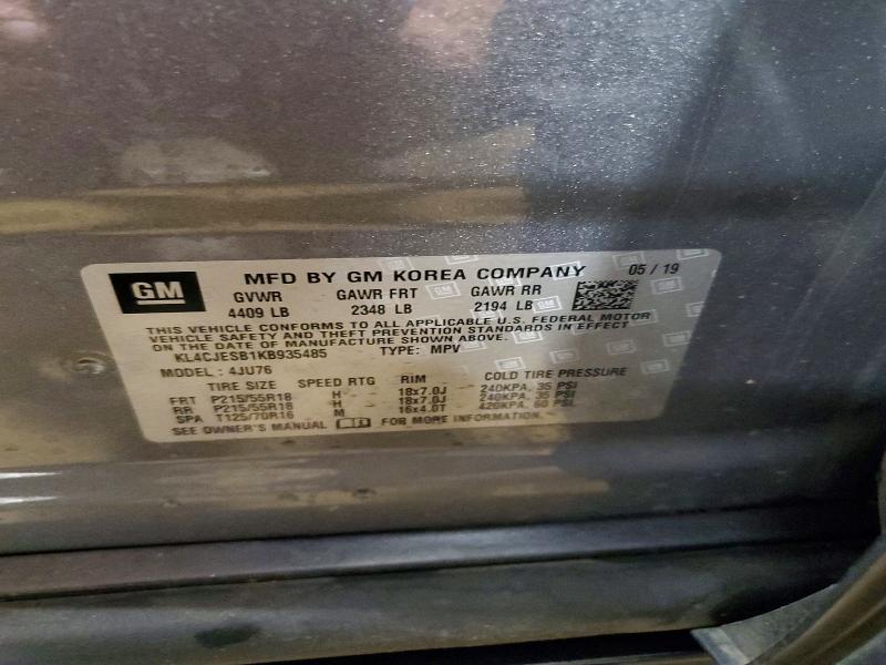 2019 Buick Encore მანქანა იყიდება აუქციონზე, vin: KL4CJESB1KB935485, აუქციონის ნომერი: 51598686