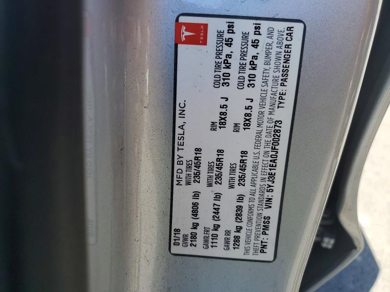 Продажа на аукционе авто 2018 Tesla Model 3, vin: 5YJ3E1EA0JF002873, номер лота: 53840986