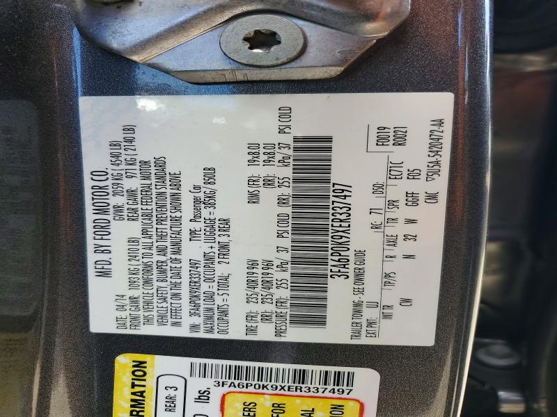 52538076 :رقم المزاد ، 3FA6P0K9XER337497 vin ، 2014 Ford Fusion مزاد بيع