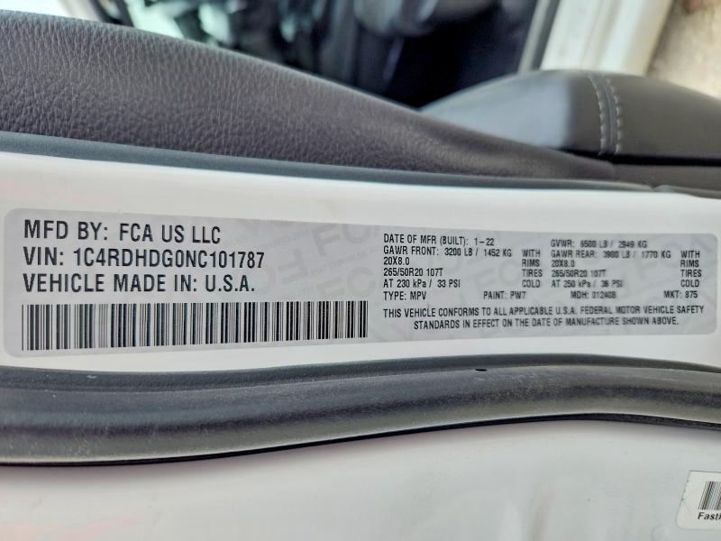 52850336 :رقم المزاد ، 1C4RDHDG0NC101787 vin ، 2022 Dodge Durango مزاد بيع